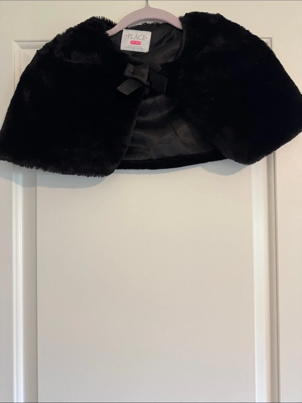 The Children's Place Black Faux Fur Cape with Bow Detail